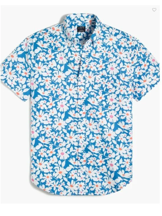 NWT J Crew Factory Short-Sleeve Printed Flex Casual Shirt, Slim Fit - Mens Large - Picture 1 of 14